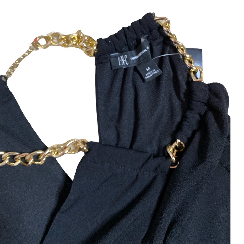 NEW! INC deep black gold chain stretch knit dress wide leg palazzo jumpsuit - Picture 4 of 6